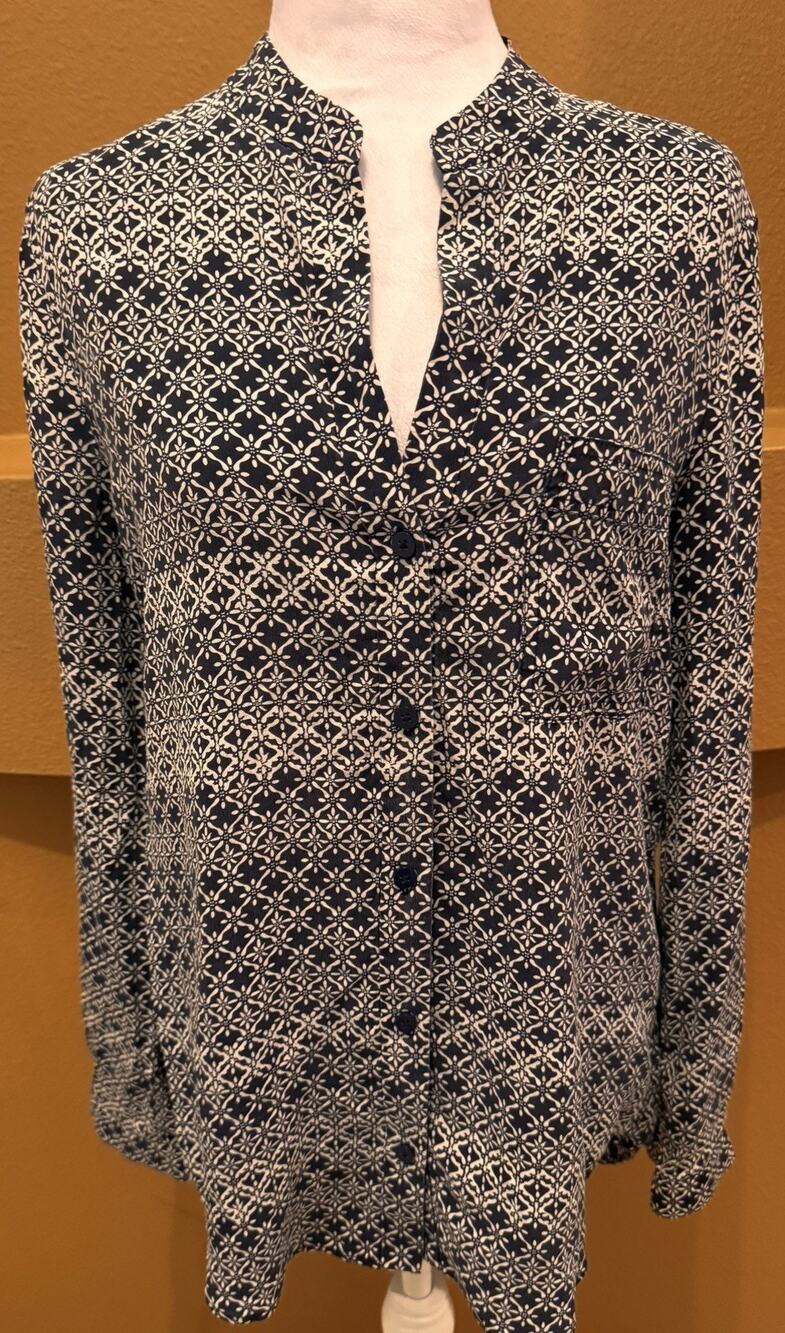 DIANE von FURSTENBERG Silk Blouse Geometric Print Size 6